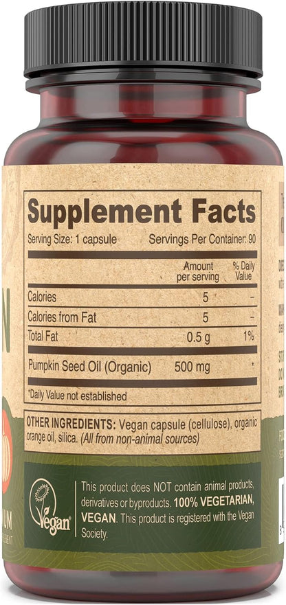 DEVA Nutrition Vegan Pumpkin Seed Oil 500 mg, Cold-Pressed & Unrefined – 90 Capsules
