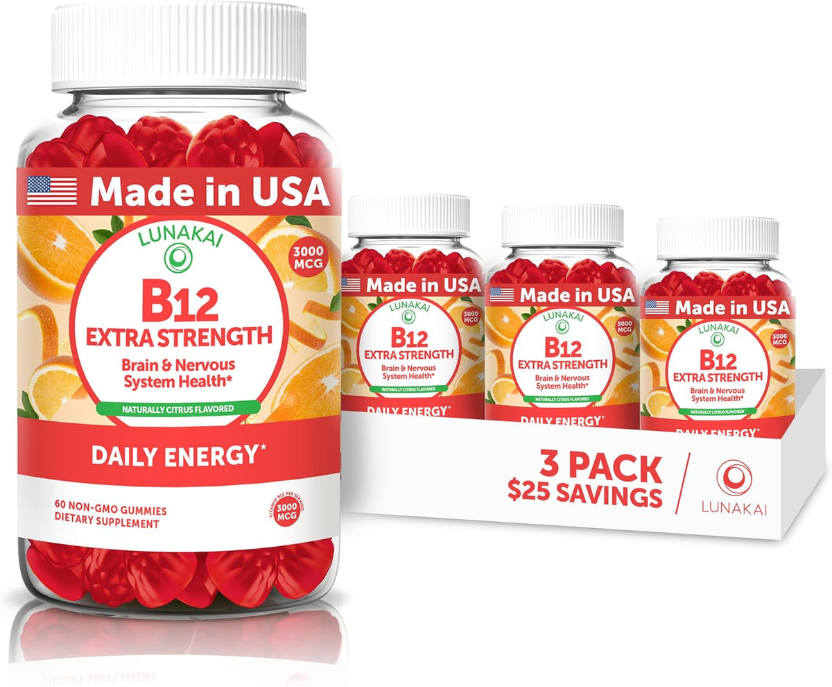 Lunakai Vitamin B12 Gummies 3000mcg - Methylcobalamin for Energy, Brain & Metabolism Support - görsel 10