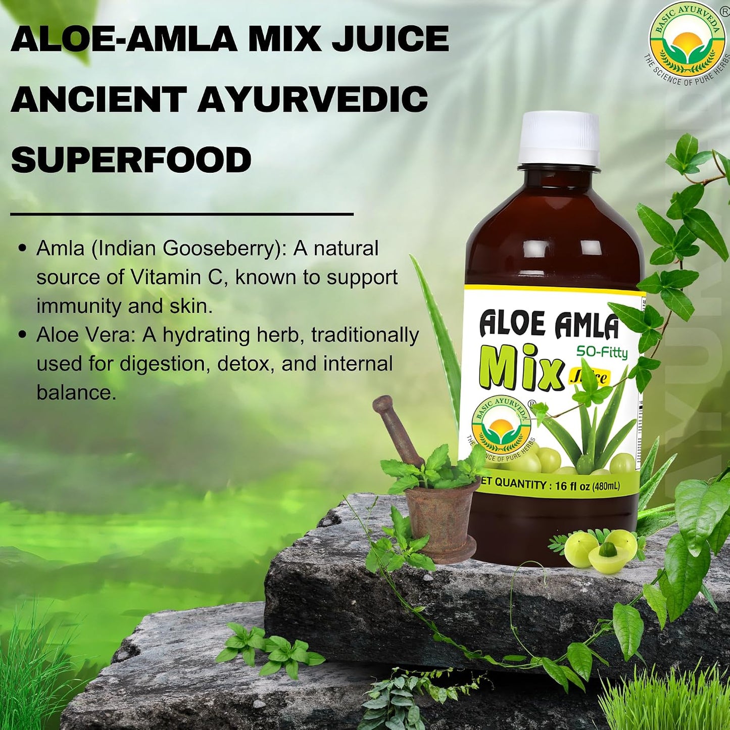 Basic Ayurveda Aloe Vera & Amla Herbal Mix Juice | 480ml - görsel 5