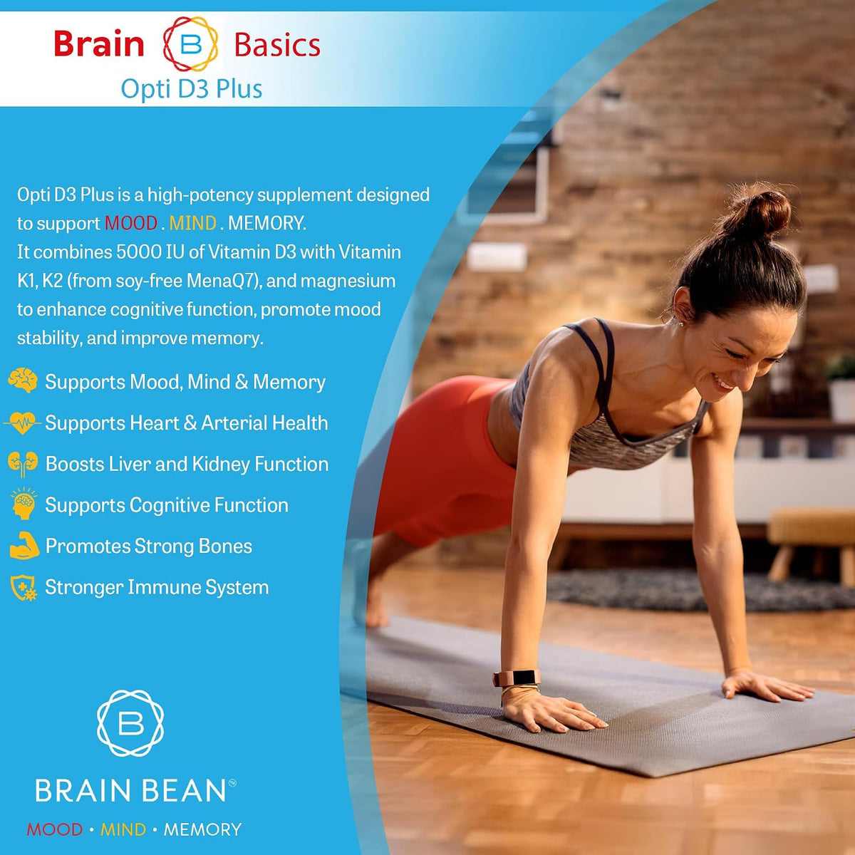Brain Basic Opti D3 Plus - Vitamin D3 5000 IU with K1, K2, and Magnesium - görsel 3
