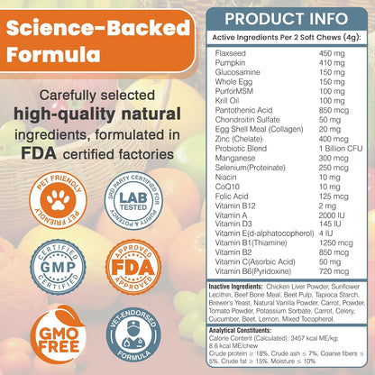 24-in-1 Dog Vitamins and Supplements 200 Count Multivitamin Chewables with Chondroitin, Probiotics, Omega-3, Glucosamine for Skin, Coat, Heart, Joint, Gut, Liver, Brain, Eyes, Immune Support – Chicken Flavour