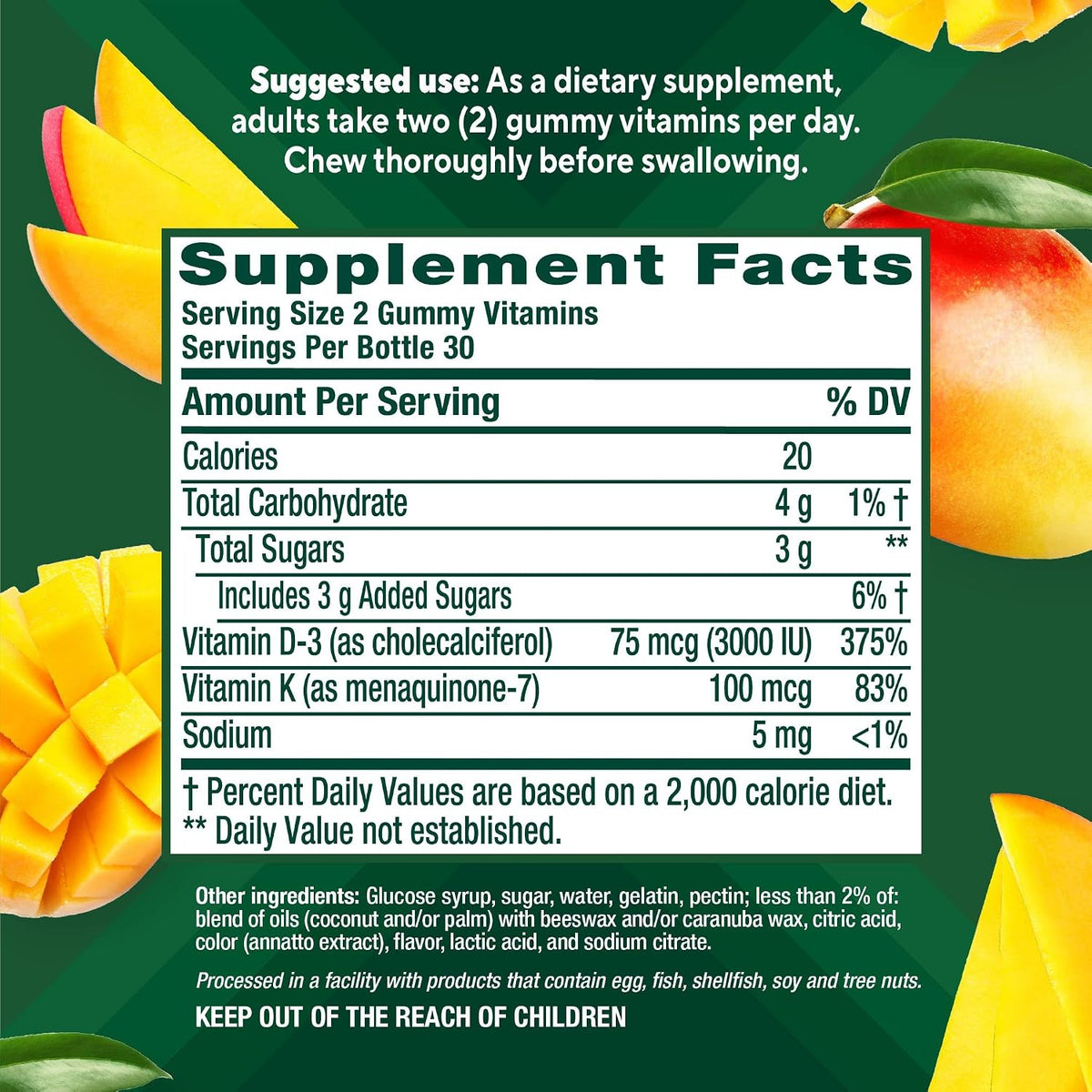 Vitafusion Power Plus Vitamin D3 & K2 Gummies, 3000 IU, Tropical Punch, 60 Gummies - görsel 5