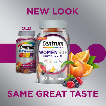 Centrum MultiGummies for Women 50 Plus, Multivitamin Gummy Food Supplement with Vitamin D3, B6, B12, 80 Gummies