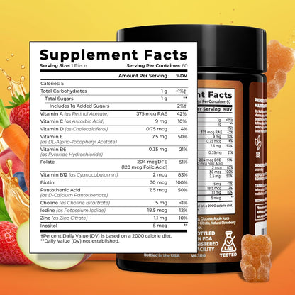 Premium Children's Multivitamin Gummies – 12 in 1 Gummy Vitamins – Chewable Multivitamin for Toddlers and Teens – Immune, Brain & Focus Support – GMO-Free, Gluten-free – 2 Months Supply