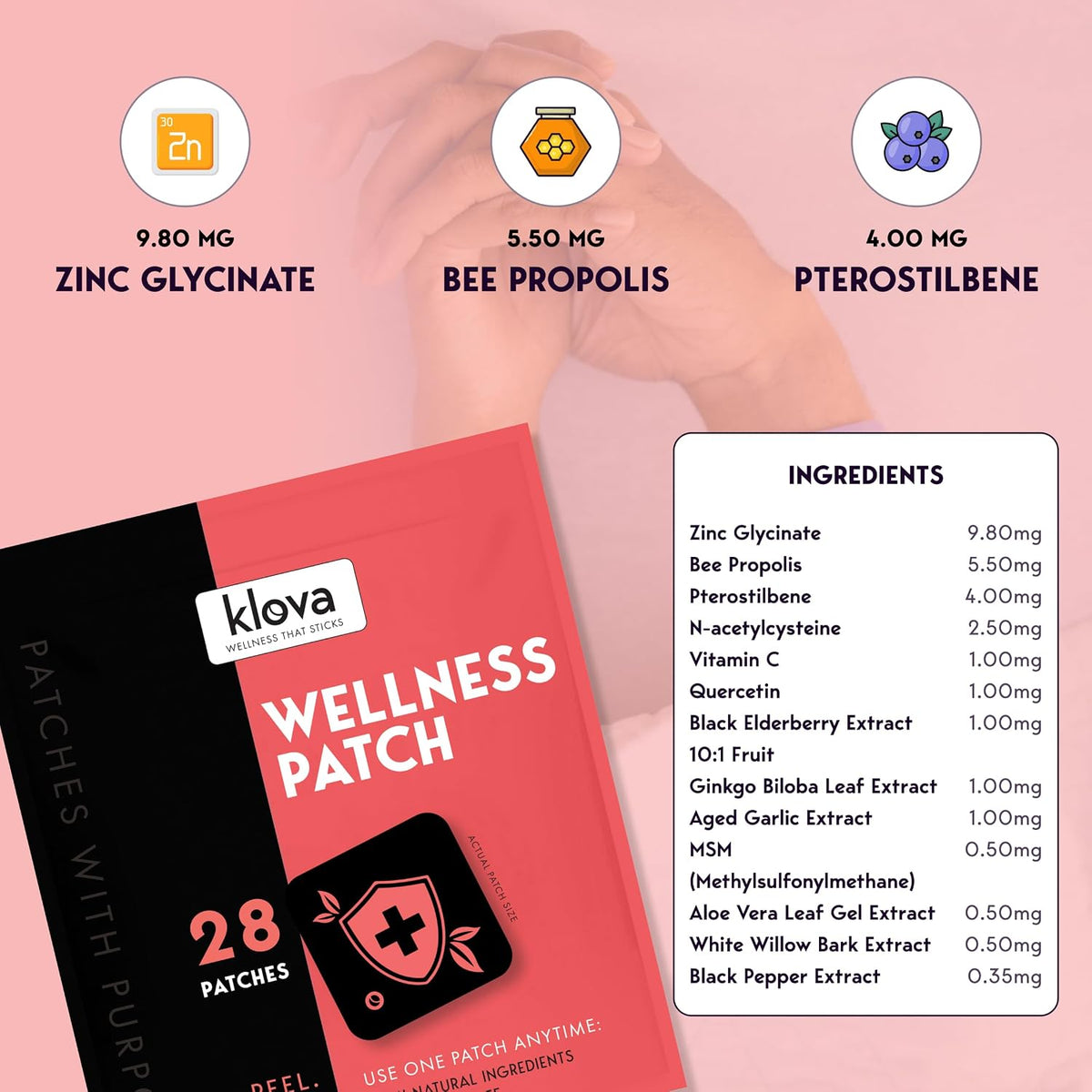 Klova Wellness Patches for Immune Support & Daily Wellbeing – 24-Hour Calm Patch with Zinc, Bee Propolis & Pterostilbene - görsel 5