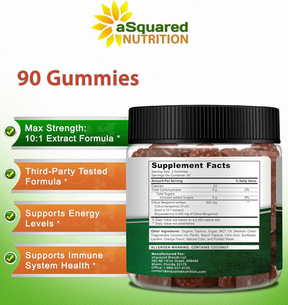 aSquared Nutrition Citrus Bergamot Gummies - 500mg Citrus Bergamot Extract Food Supplement
