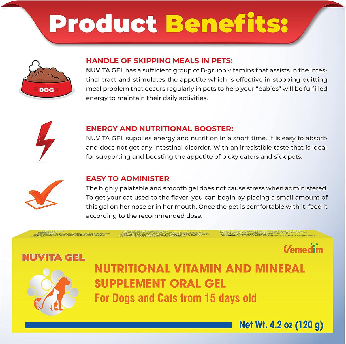 VEMEDIM Premium Nutritional and Vitamin Gel for Dogs and Cats – Multivitamin, 4.2 oz (120 g) - görsel 4