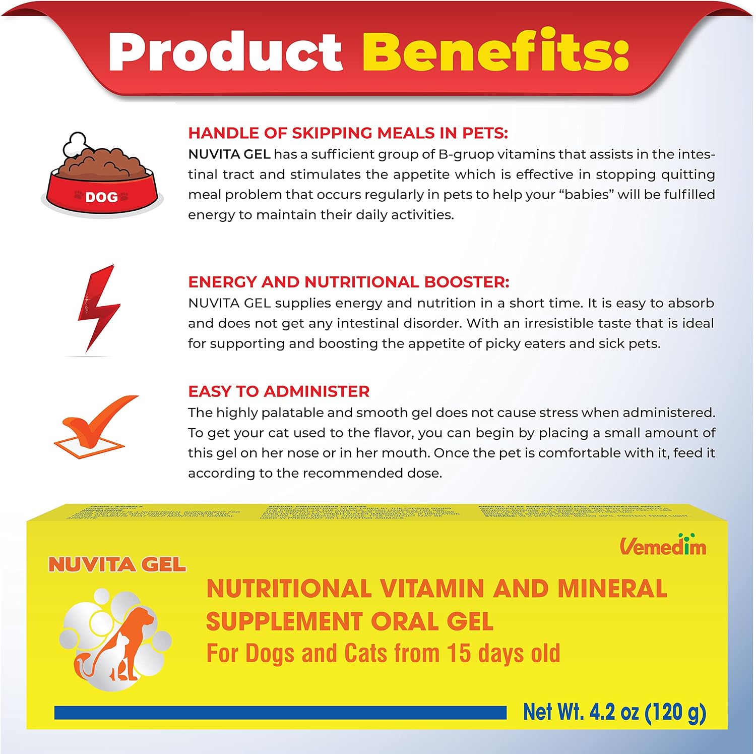 VEMEDIM Premium Nutritional and Vitamin Gel for Dogs and Cats – Multivitamin, 4.2 oz (120 g) - görsel 4