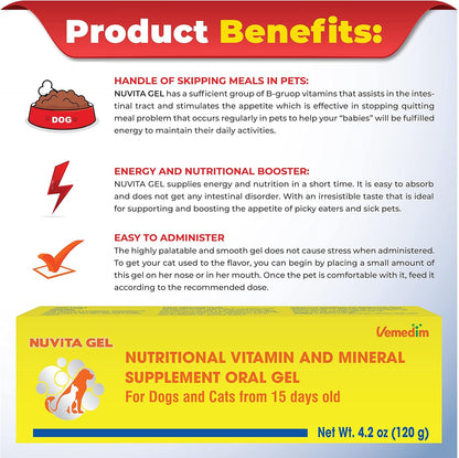 VEMEDIM Premium Nutritional and Vitamin Gel for Dogs and Cats – Multivitamin, 4.2 oz (120 g)