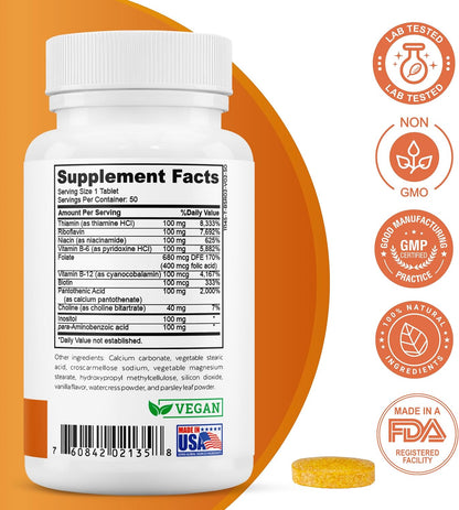 2nd Springs Super B-100 Complex - High Potency B Vitamin with B-6, B-12, Folate, Niacin, Biotin, Choline, Inositol and PABA for Energy and Metabolism support