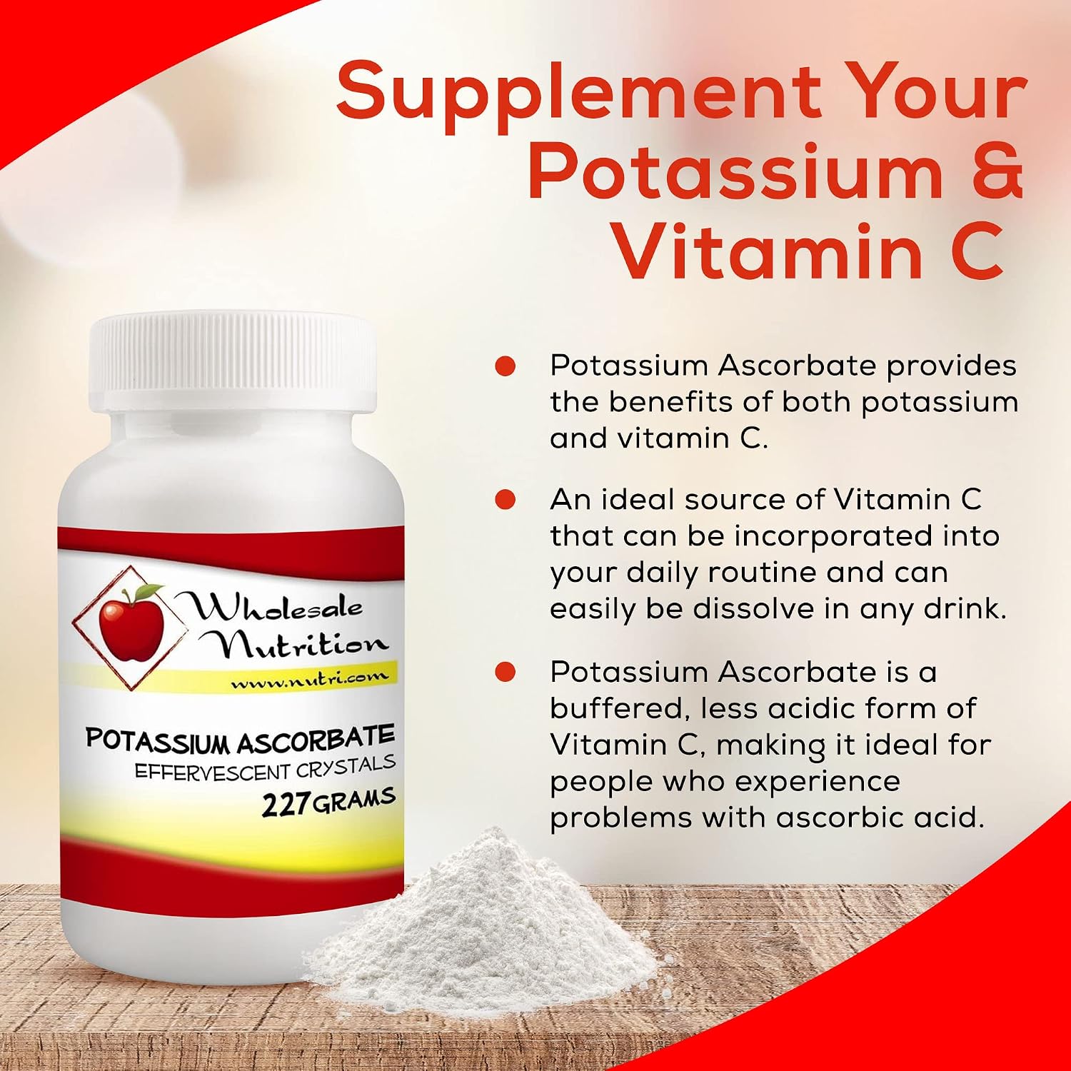Wholesale Nutrition Potassium Ascorbate - Blend of Potassium & Vitamin C, Effervescent Vitamin C Crystals Supplement, Vitamin Powder, 227g - görsel 2
