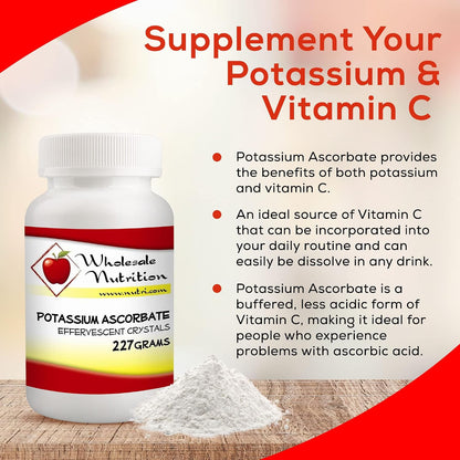 Wholesale Nutrition Potassium Ascorbate - Blend of Potassium & Vitamin C, Effervescent Vitamin C Crystals Supplement, Vitamin Powder, 227g