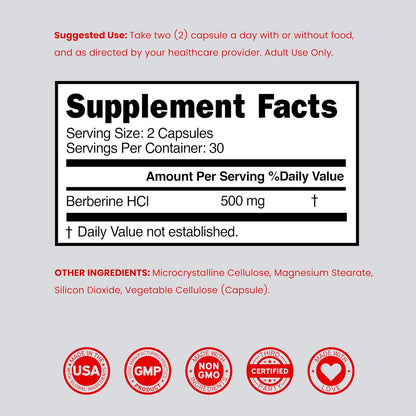 Dorado Nutrition Berberine Supplement 500mg – Digestive and Metabolic Support for Adults – 60 Vegan Capsules