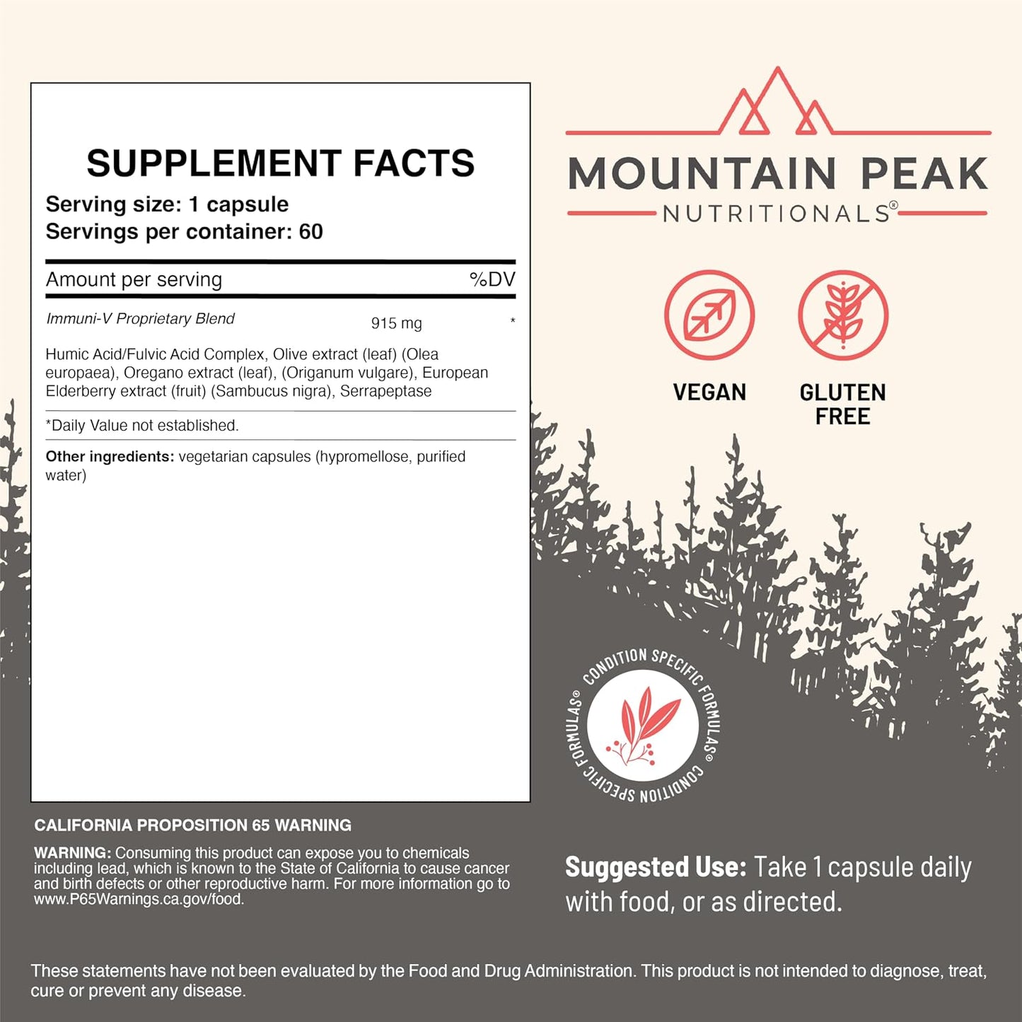 Mountain Peak Nutritionals Immuni-V – Immune System and Whole Body Support Supplement – Natural Antioxidant Blend with Humic Acid, Olive Leaf and Elderberry (60 Vegetarian Capsules) - görsel 3
