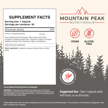 Mountain Peak Nutritionals Immuni-V – Immune System and Whole Body Support Supplement – Natural Antioxidant Blend with Humic Acid, Olive Leaf and Elderberry (60 Vegetarian Capsules)