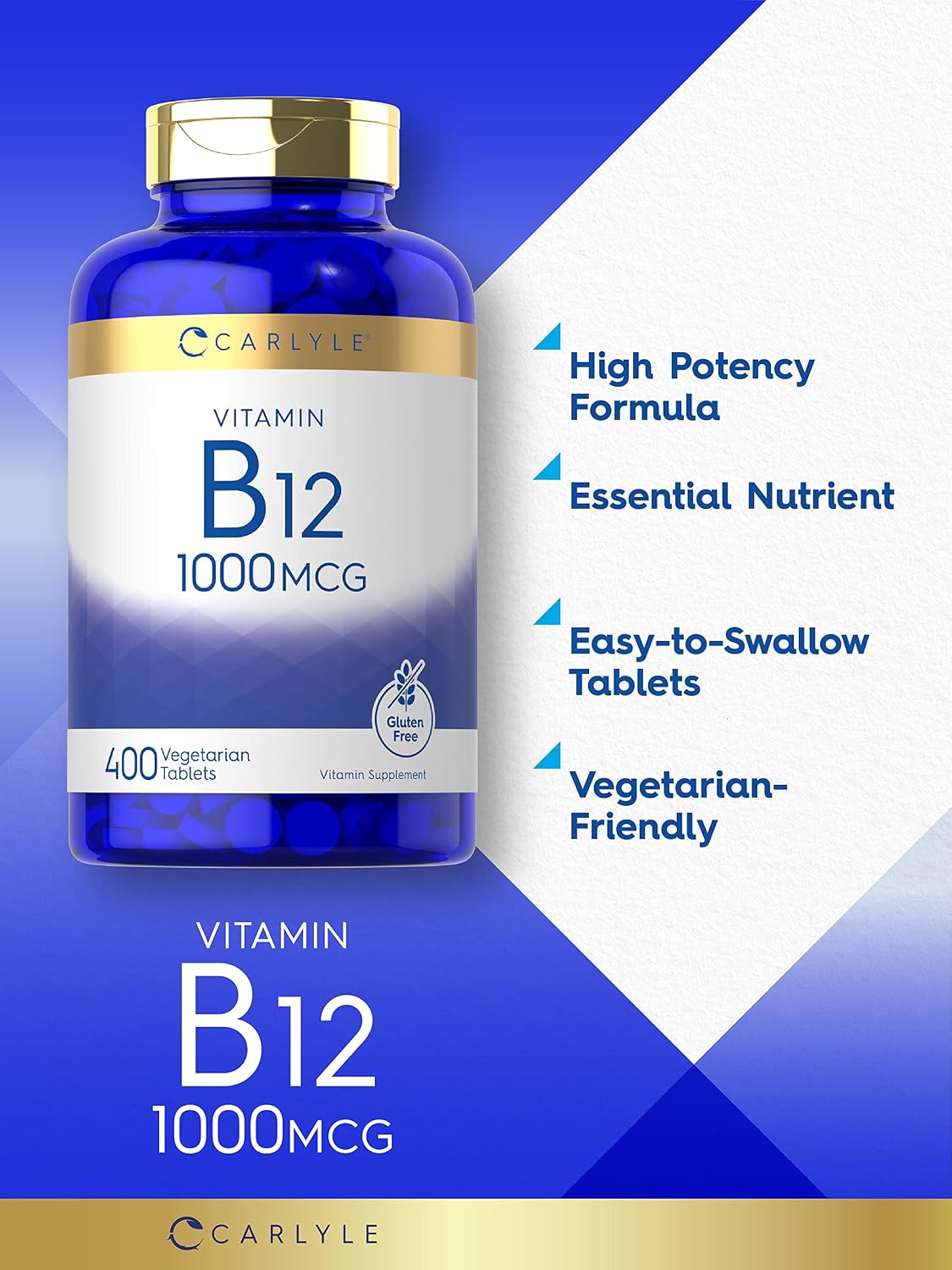 Carlyle Vitamin B12 1000 mcg | 400 Tablets | Vegetarian, Non-GMO, Gluten-Free Food Supplement - görsel 3