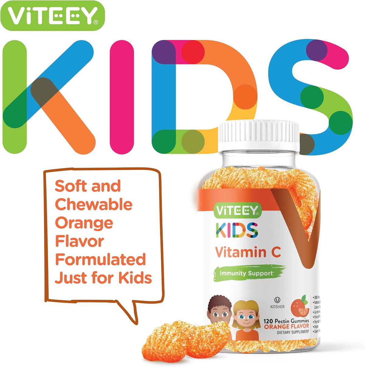Viteey Kids Vitamin C Gummies – Chewable Orange Flavoured Immune Support, 120 Count - görsel 2