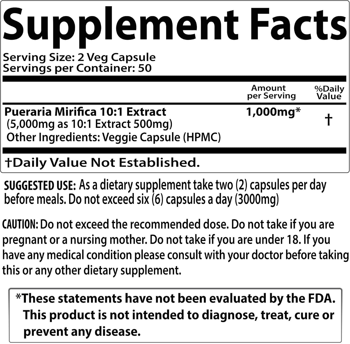Pueraria Mirifica (Kwao Krua Kao) - 1,000mg Equivalent 10:1 Extract - 100 Veggie Capsules - görsel 6