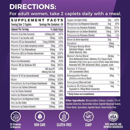 Vitamin World Ultra 360 Multivitamin for Women with Collagen & Herbs - 90 Caplets