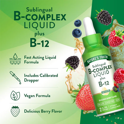Nature's Truth Sublingual B Complex | with B12 | 59 ml | Berry Flavour | Vegan, Non-GMO & Gluten-free Food Supplement