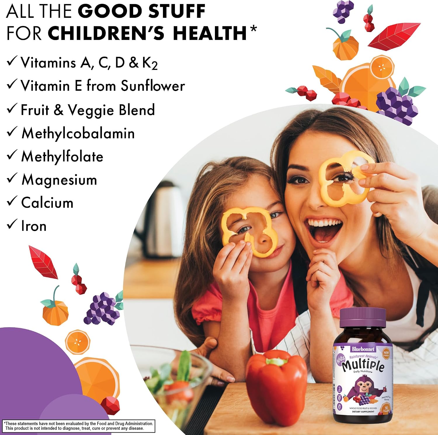 Bluebonnet Nutrition Rainforest Animalz Wholefood Based Multiple Chewable Tablets, Children's Multivitamin & Mineral, 90 Count - görsel 5