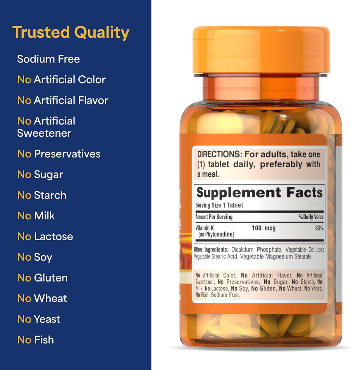 Puritan's Pride Premium Vitamin K 100mcg Tablets - görsel 6