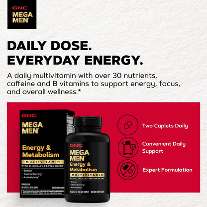 GNC Mega Men Energy & Metabolism Multivitamin for Men – 180 Tablets