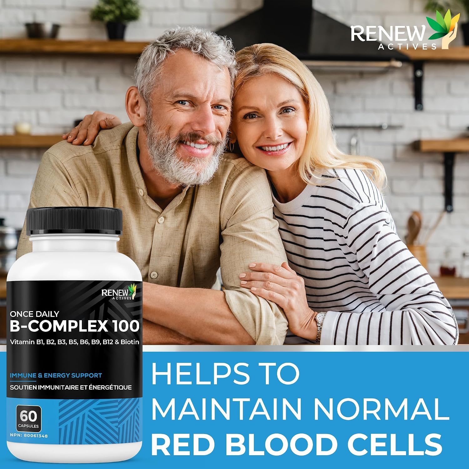 Renew Actives Vitamin B Complex 100 – Daily B1, B2, B3, B5, B6 & B12 for Energy and Metabolism – 60 Capsules - görsel 2