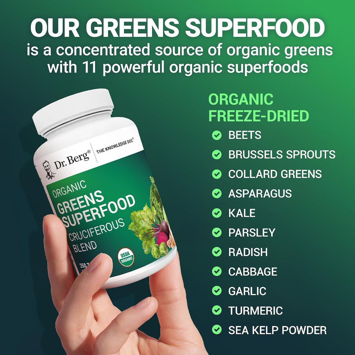 Dr. Berg's Greens Superfood Cruciferous Vegetable Tablets, 250 Tablets - görsel 6