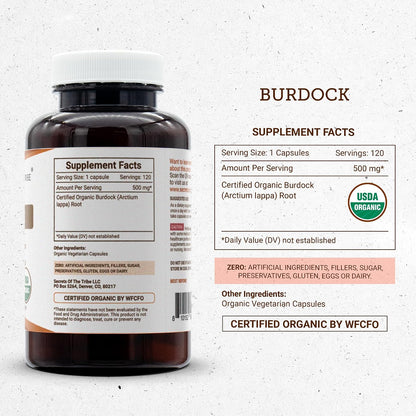 Secrets of the Tribe Organic Burdock Root Capsules, 120 Capsules