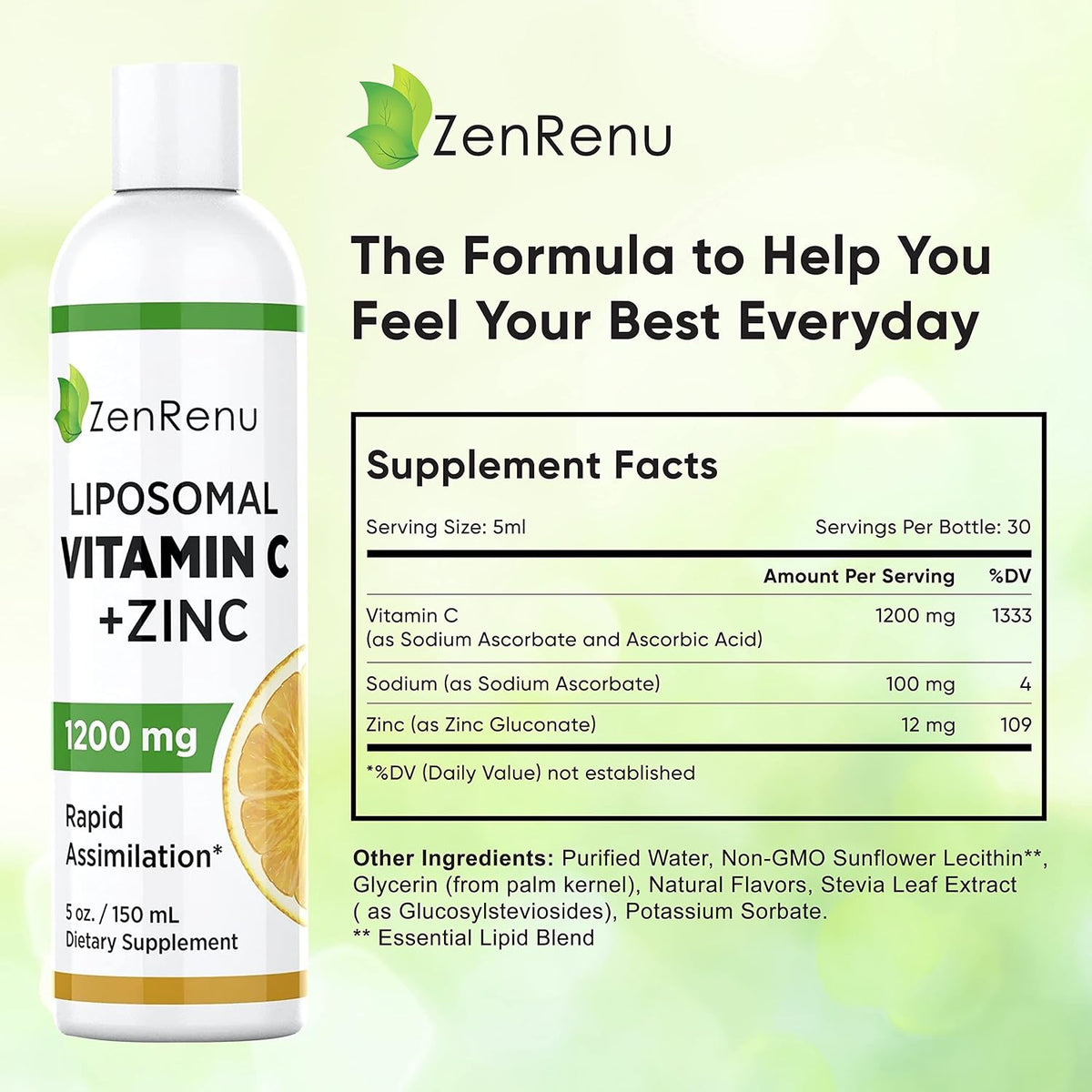 Liposomal Vitamin C and Zinc Liquid Drink for Adults & Children - Non-GMO Sunflower Lecithin - Maximum Antioxidant & Immune Support, 150 ml - görsel 5