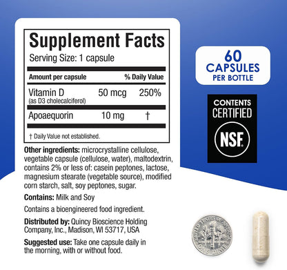 Prevagen Regular Strength Brain Supplement - 10mg Apoaequorin + Vitamin D3, 60 Capsules (2 Month Supply)