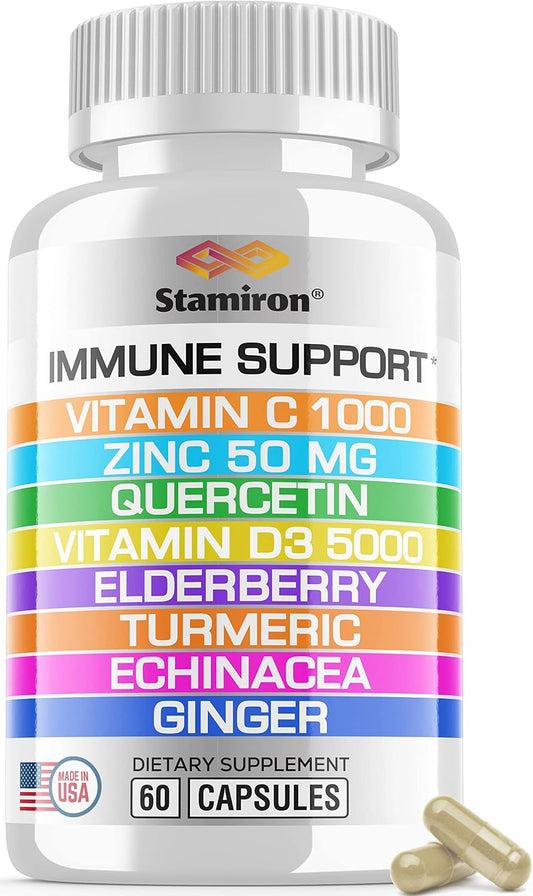 8-in-1 Immune Support Food Supplement with Quercetin, Zinc, Vitamin C, Vitamin D3, Elderberry, Echinacea & Ginger – Vegan – Image 1