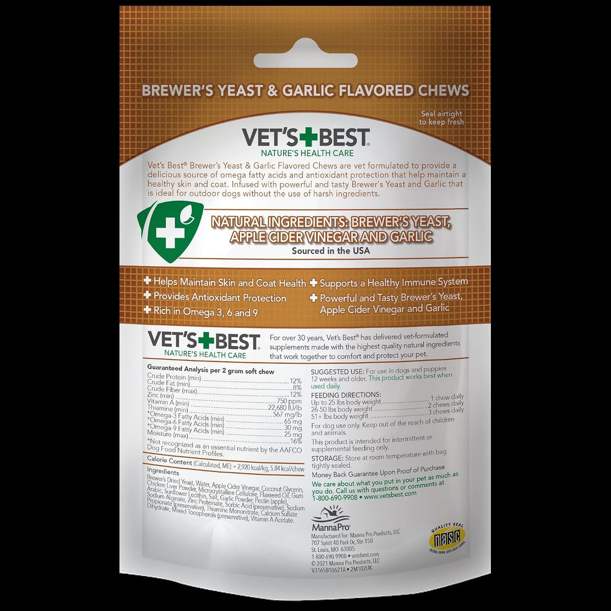 Vet's Best Brewer’s Yeast & Garlic Chews, Omega 3 for Dogs Healthy Skin & Coat Protection, 60 ct – Image 2