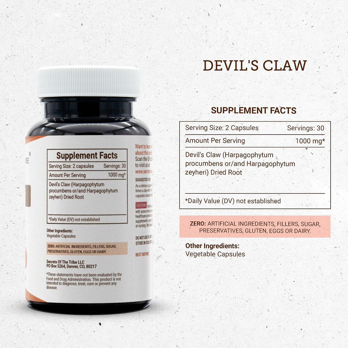 Secrets of the Tribe Devil's Claw 1000 mg – 60 Capsules – Image 3