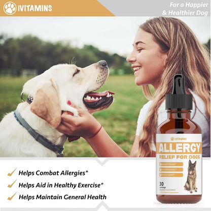 Natural Dog Allergy Relief - Liquid Herbal Supplement for Itching & Seasonal Allergies (30 ml)