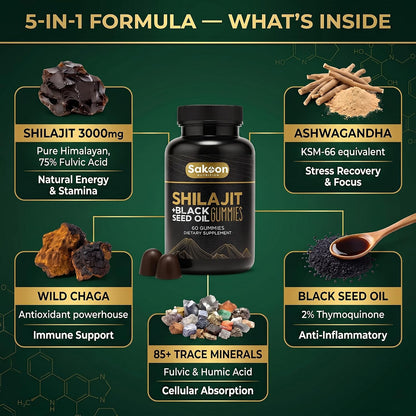 Pure Shilajit Gummies for Men and Women, with Black Seed Oil – High Potency Himalayan Resin – Energy, Immune & Cognitive Support – Lab Tested, Non-GMO, Gluten-Free