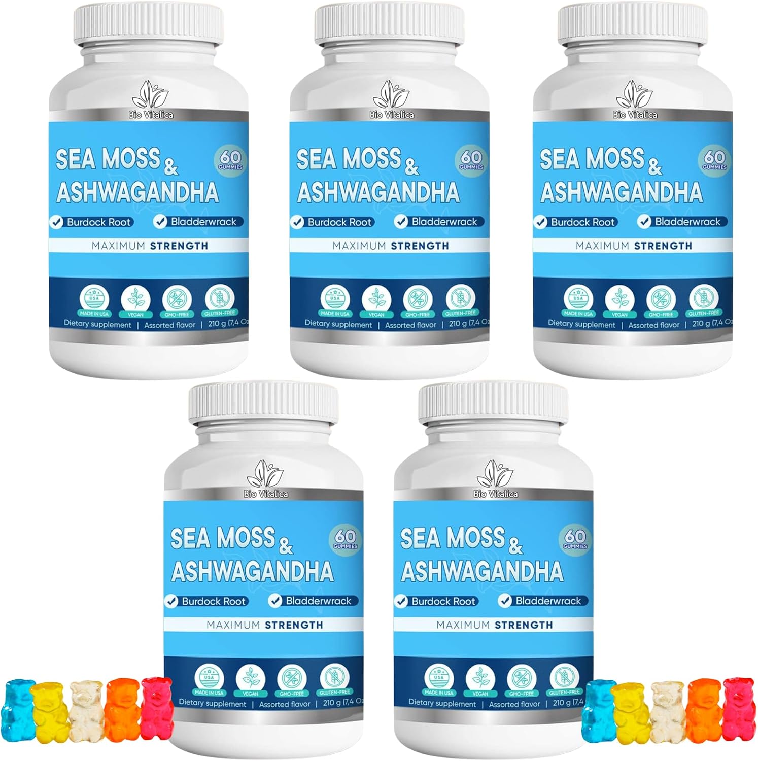 BIO VITALICA Sea Moss Ashwagandha Gummies - Organic Irish Sea Moss Blended with Burdock Root & Bladderwrack - Natural Energy & Calm Support for Adults - 2 Packs - görsel 7