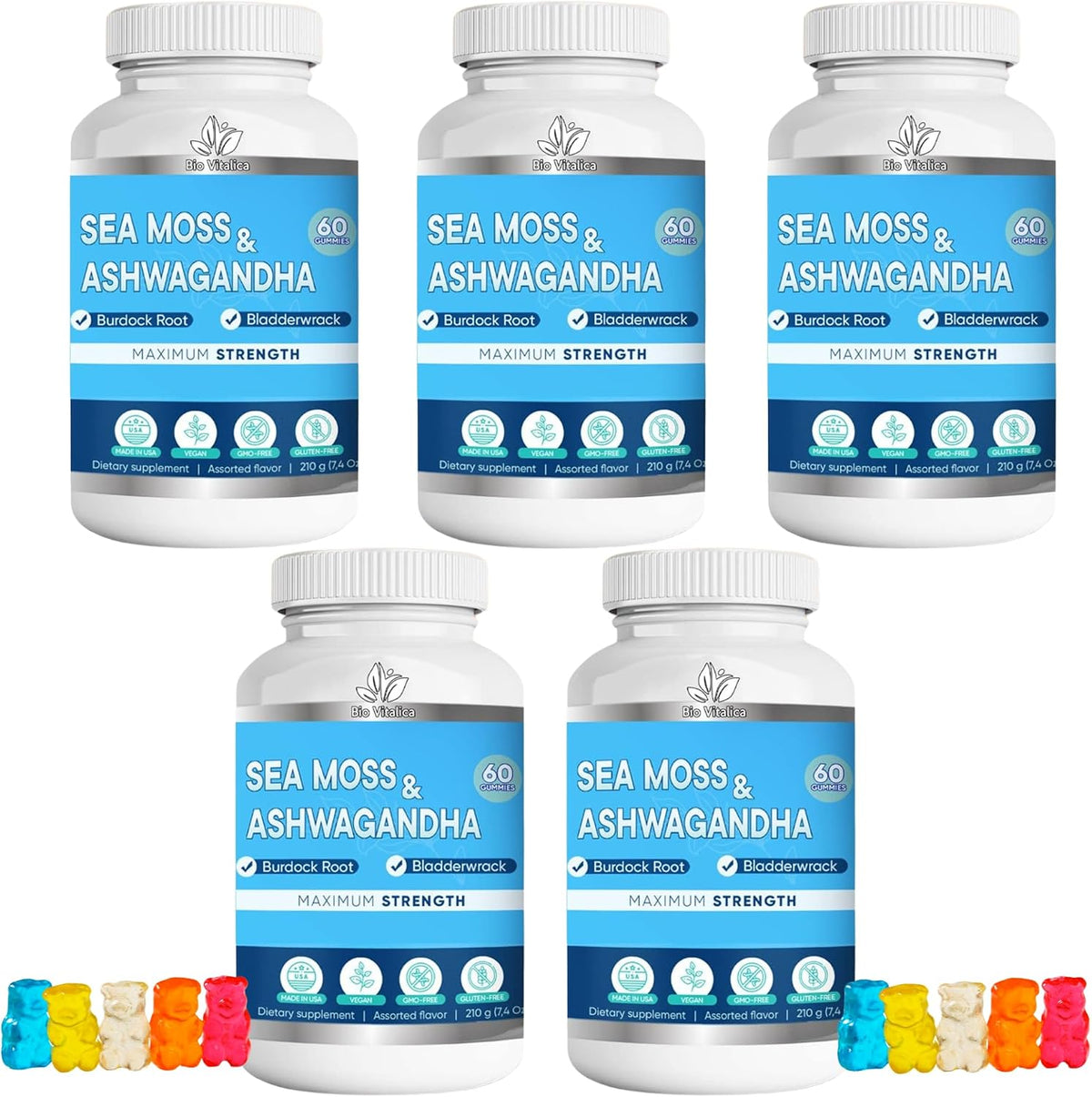 BIO VITALICA Sea Moss Ashwagandha Gummies - Organic Irish Sea Moss Blended with Burdock Root & Bladderwrack - Natural Energy & Calm Support for Adults - 60 Vegan Count - görsel 7
