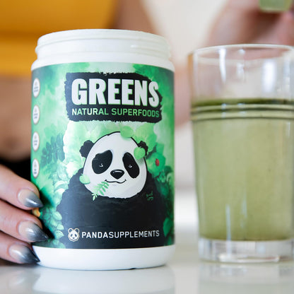 Panda Natural Greens Superfood - Pineapple (390 g) | Organic Greens, Reds, Golds, Probiotics, Ashwagandha, Lion's Mane
