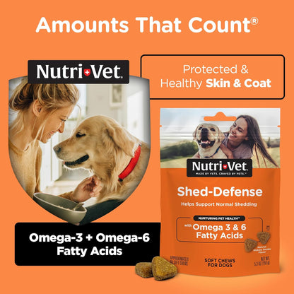 Nutri-Vet Shed Defence Soft Chews for Dogs – Omega 3 Fish Oil Skin & Coat Supplement, 60 Chews