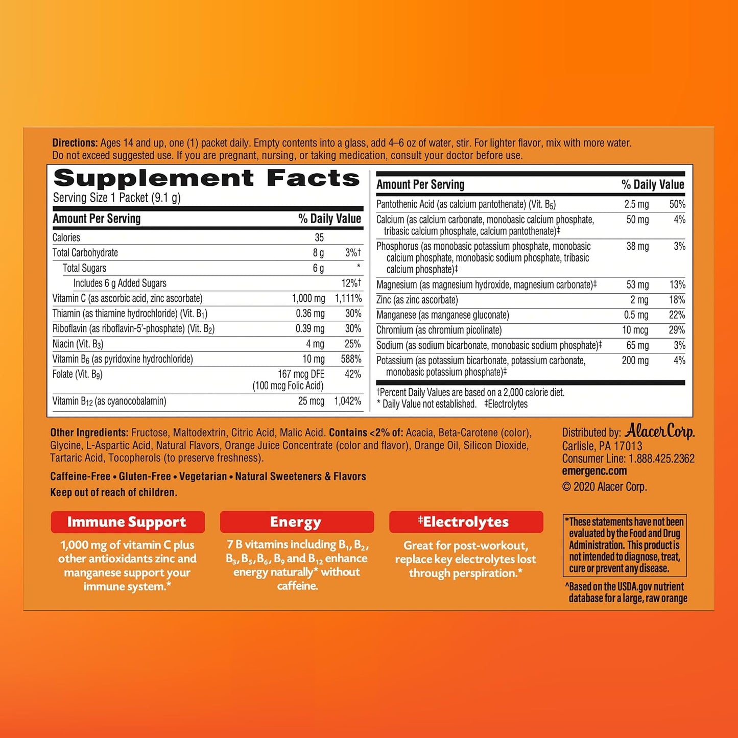 Emergen-C 1000mg Vitamin C Powder, Raspberry Flavour - 60 Packets - görsel 7