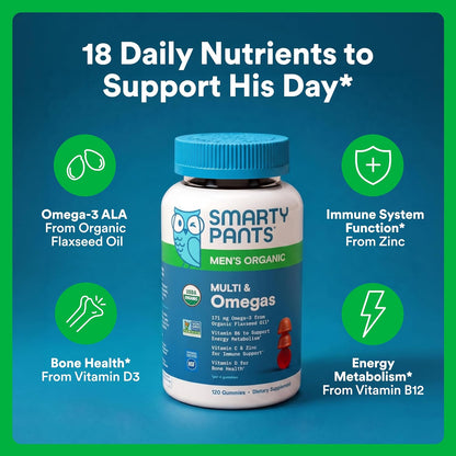 SmartyPants Men's Multivitamin Organic Gummies – 120 (30-Day Supply)