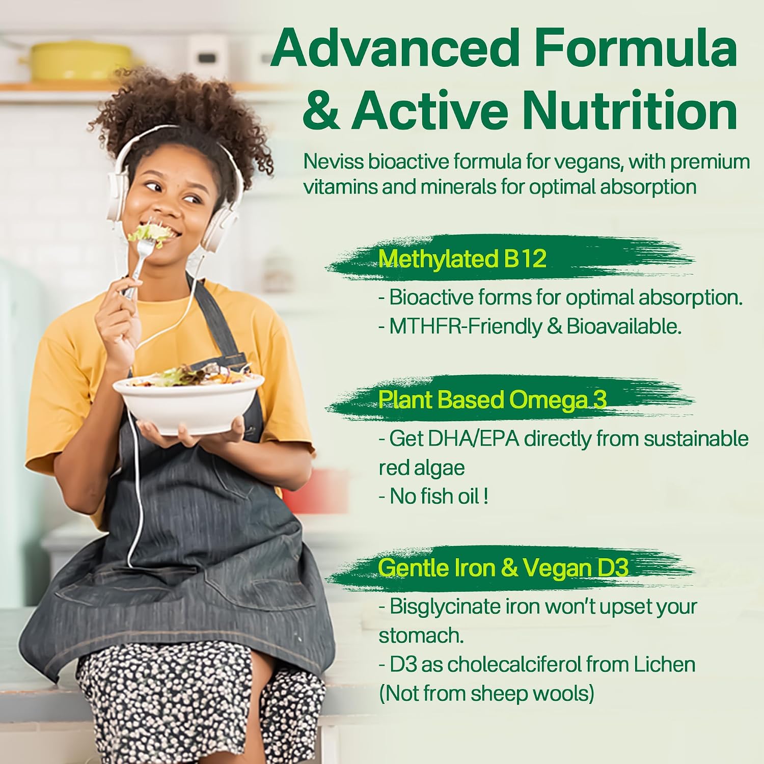 NEVISS Vegan Multivitamin Gummies (2 Pack) – Sugar-Free, Whole Food Vitamins for Women & Men with Methyl B12, D3 K2, Omega-3, Iron, Choline & Zinc - görsel 4