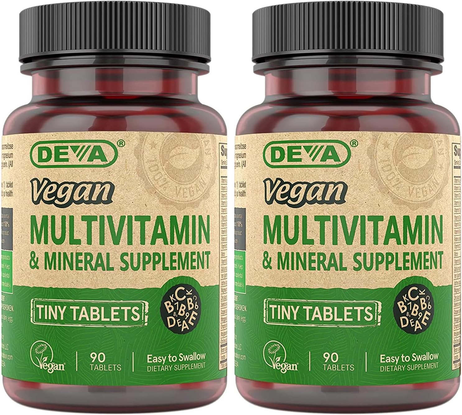 DEVA Tiny Tablets Vegan Multivitamin for Women and Men – 2-Pack with Iron and B Vitamins (180 Tablets Total) - görsel 1