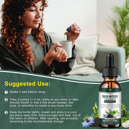 (2 Pack) Sea Moss Liquid Drops with Black Seed Oil, Soursop Bitters, and Irish Seaweed Gel
