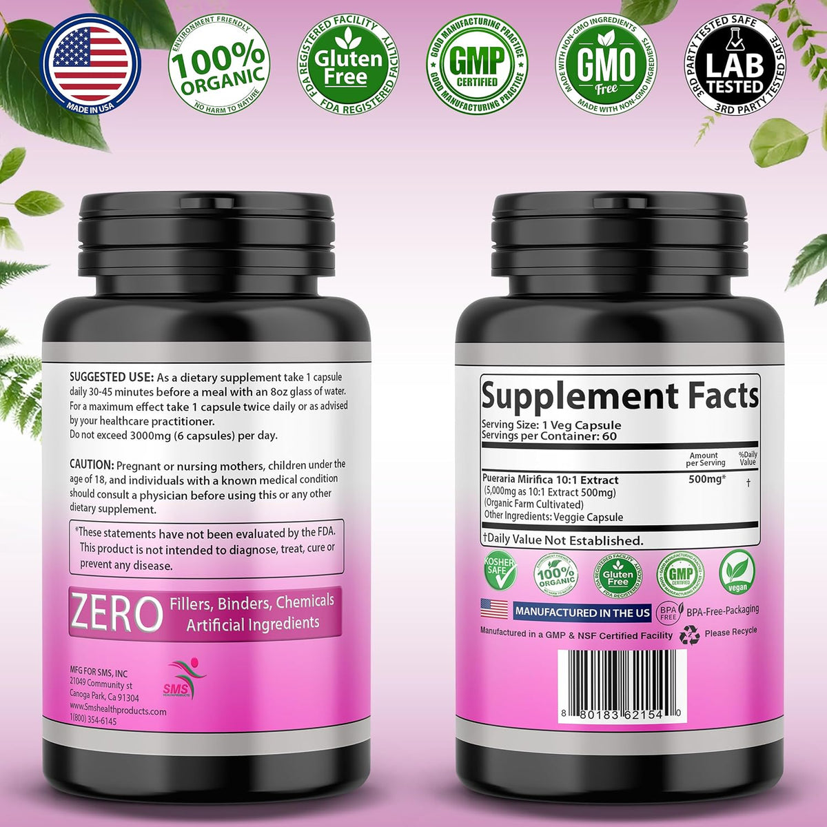 Pueraria Mirifica 500mg Root Extract Powder - Organic Herbal Supplement for Women's Wellbeing, 60 Veggie Capsules - görsel 5