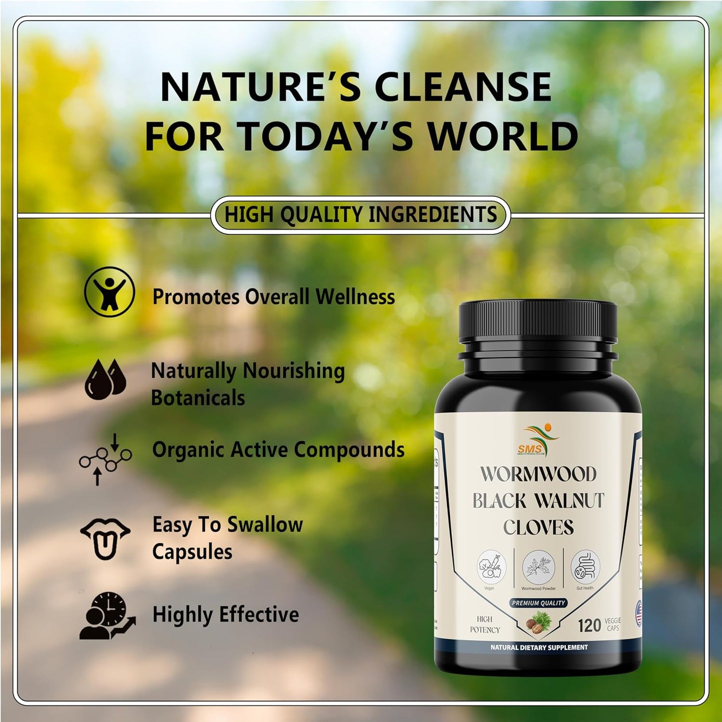 Wormwood, Black Walnut & Clove Capsules – No Fillers, Herbal Support, 120 Vegetable Capsules - görsel 2
