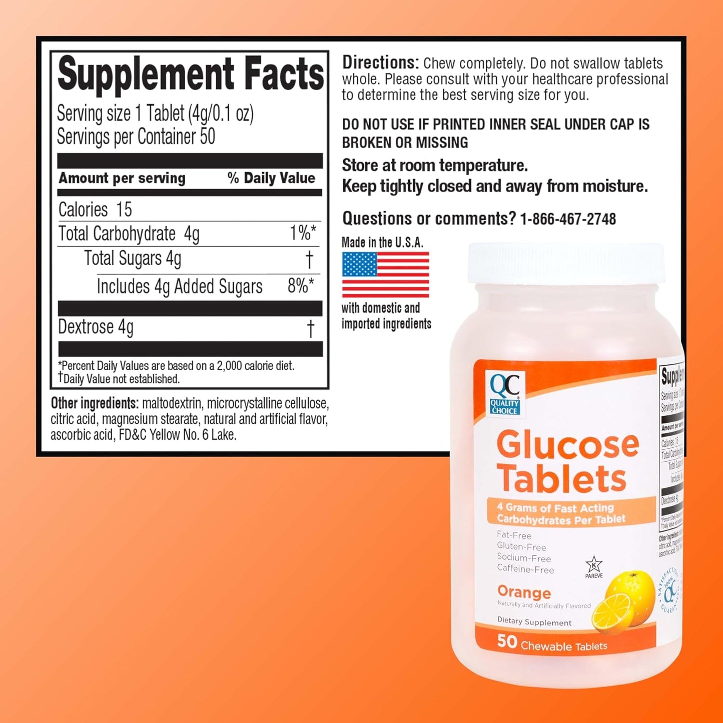 Quality Choice Fast Acting Glucose Tablets, Orange Flavour, 50 Tablets - görsel 3