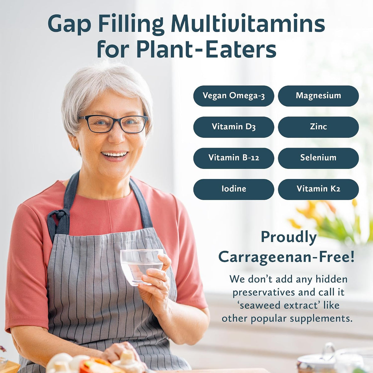 Future Kind Carrageenan-Free Foundations Multivitamin for Women and Men with Omega-3, B12, D3, Zinc, Iodine, Magnesium, K2 and Selenium, Vegan, Compostable Pouch (60 Capsules) - görsel 3